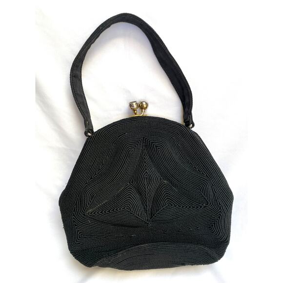 Vintage 1940s Genuine Corde Black Kisslock Elegant Small Evening Purse Handbag - Picture 1 of 6